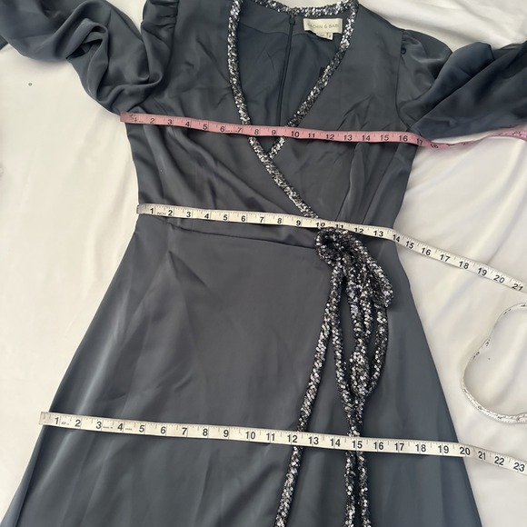 NWT $895 Sachin & Babi [ 2 ] Dorthea Satin Crepe A-line Gown in‎ Gunmetal #J1951 - Picture 3 of 13